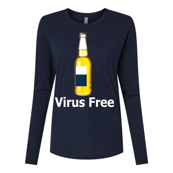 Virus Free Beer Bottle Womens Cotton Relaxed Long Sleeve T-Shirt