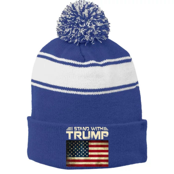 Vintage I Stand With Trump Stripe Pom Pom Beanie