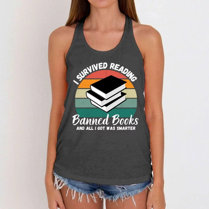 Vintage I Survived Reading Banned Books Book Bookaholic Women's Knotted Racerback Tank