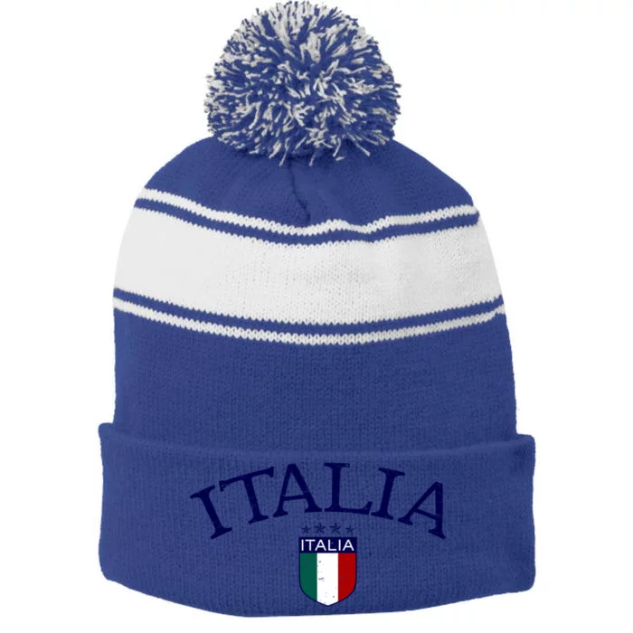 Vintage Italia Soccer Gift Stripe Pom Pom Beanie