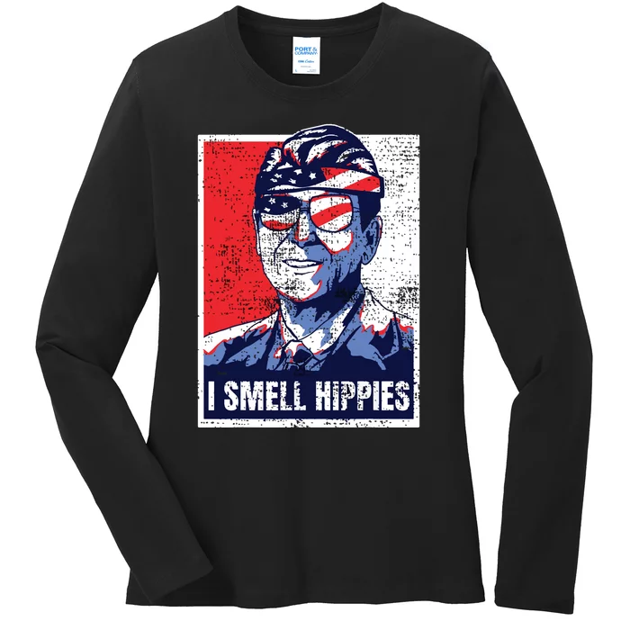 Vintage I Smell Hippies 4th Of July Merica Ladies Long Sleeve Shirt