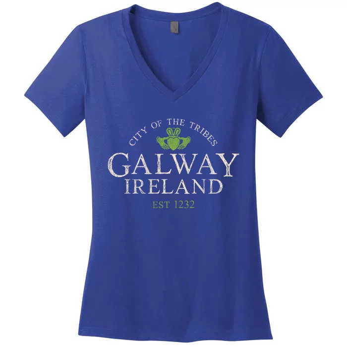 Vintage Irish Souvenir Funny Gift: Claddagh Galway Ireland Gift Women's V-Neck T-Shirt