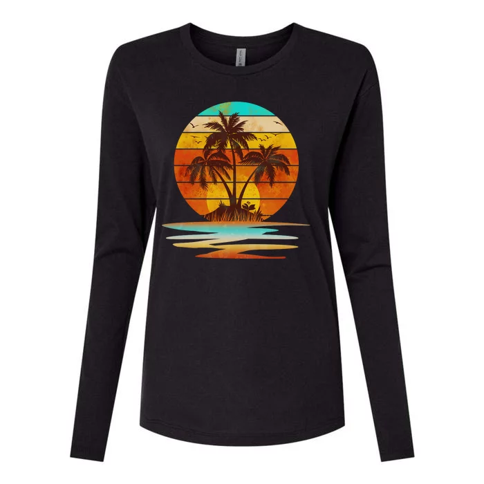 Vintage Island Sunset Emblem Womens Cotton Relaxed Long Sleeve T-Shirt