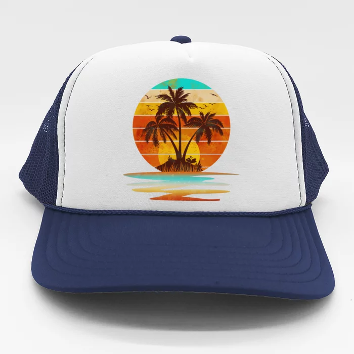 Vintage Island Sunset Emblem Trucker Hat