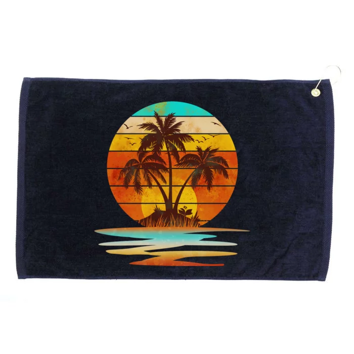 Vintage Island Sunset Emblem Grommeted Golf Towel