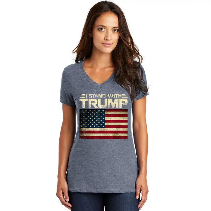 Vintage I Stand With Trump Pro Trump Supporter Women's V-Neck T-Shirt