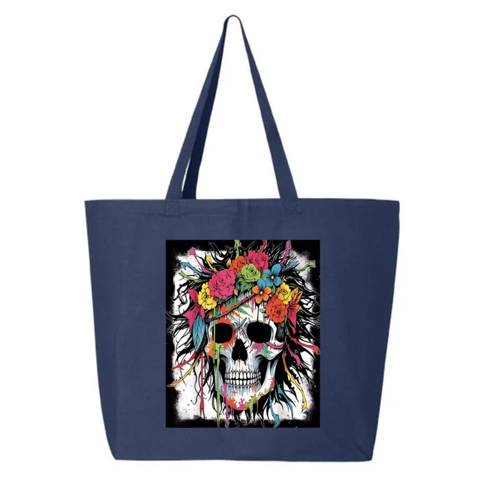 Vibrant Intrigue: Skull And Vibrant Floral Collage Design 25L Jumbo Tote