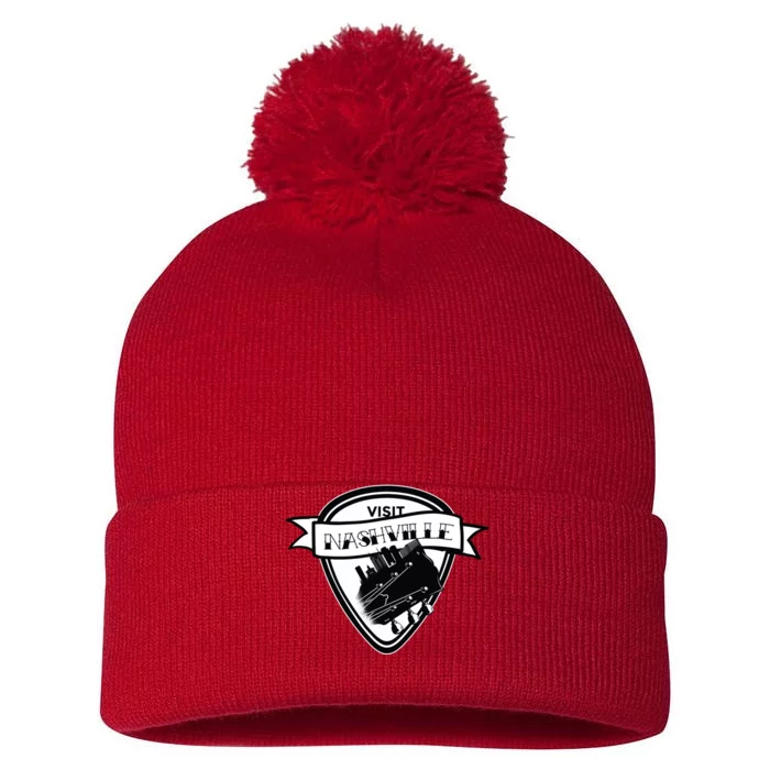 Visit Nashville Guitar Pom Pom 12in Knit Beanie