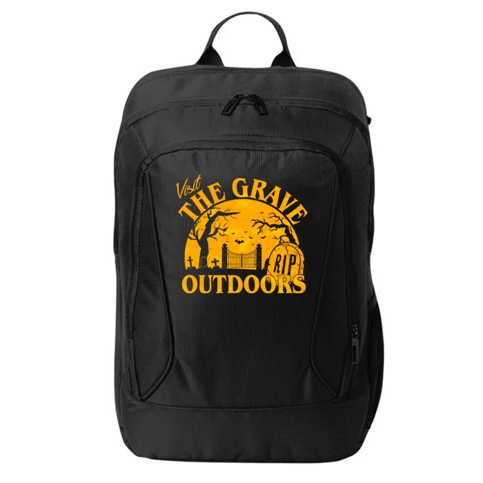 Visit The Grave Outdoors Funny Halloween City Backpack