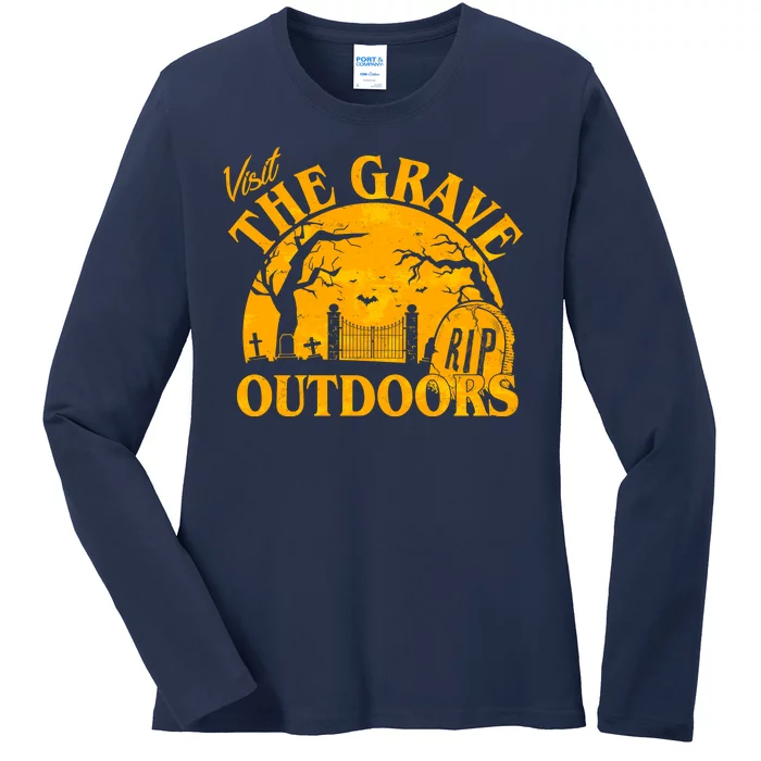 Visit The Grave Outdoors Funny Halloween Ladies Long Sleeve Shirt