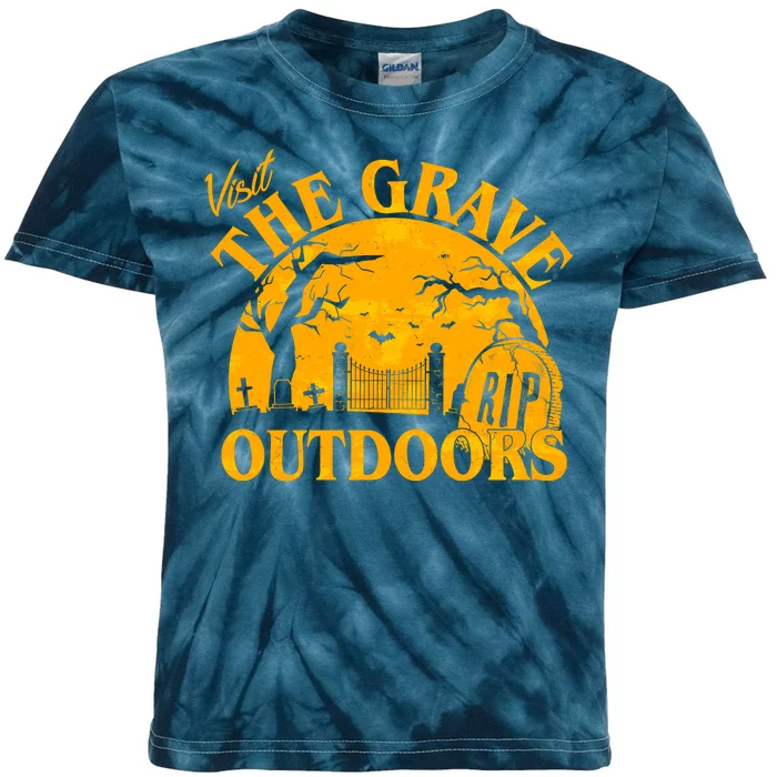 Visit The Grave Outdoors Funny Halloween Kids Tie-Dye T-Shirt