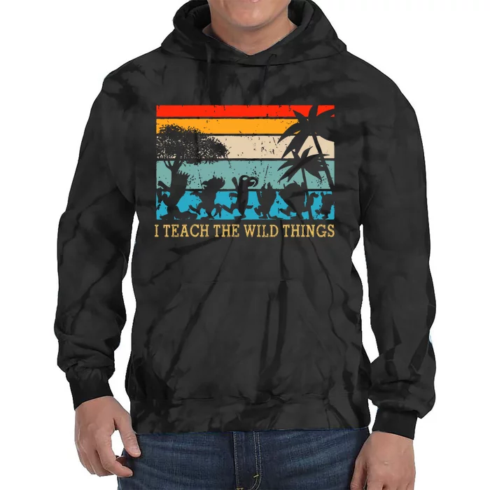 Vintage I Teach The Wild Things Retro Teacherlife Halloween Tie Dye Hoodie