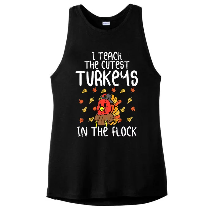 Vintage I Teach The Cutest Turkeys Teacher Thanksgiving Fall Ladies Tri-Blend Wicking Tank