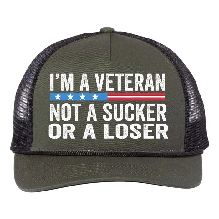 Vintage IM Veteran Not A Sucker Or A Loser Retro Rope Trucker Hat Cap