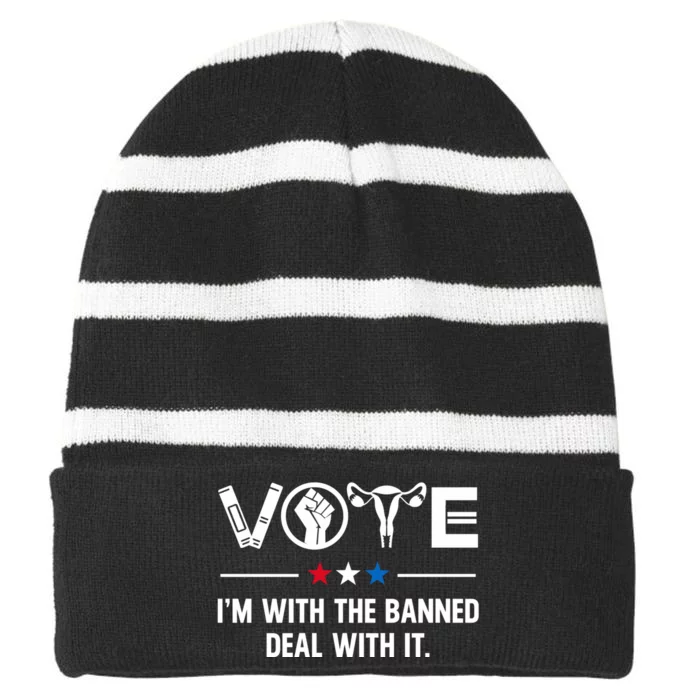 Vote Im With The Banned Deal With It Striped Beanie with Solid Band