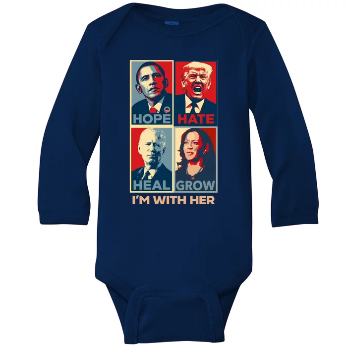 Vintage Im With Her Vote Kamala Harris 2024 Baby Long Sleeve Bodysuit