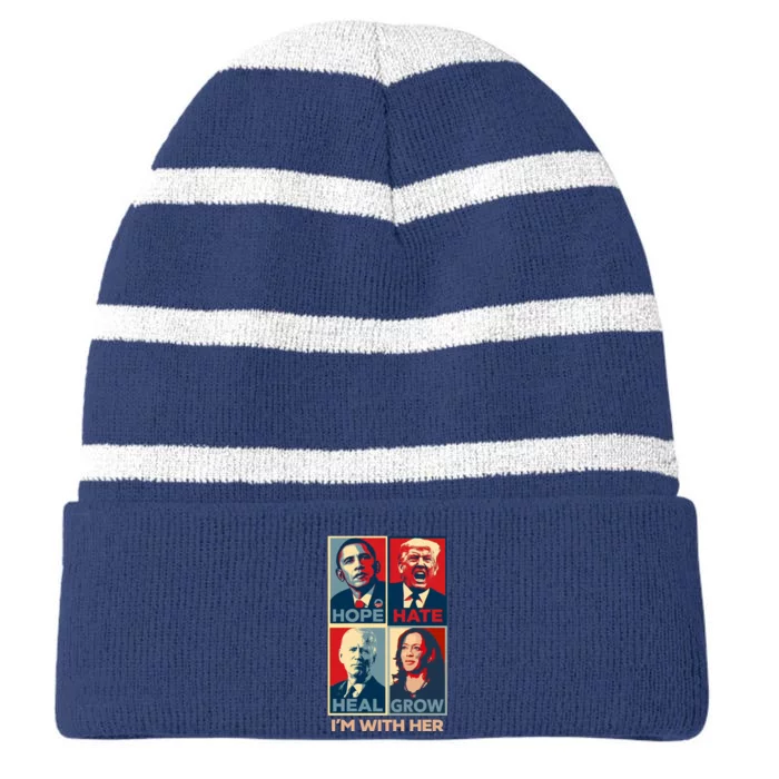 Vintage Im With Her Vote Kamala Harris 2024 Striped Beanie with Solid Band