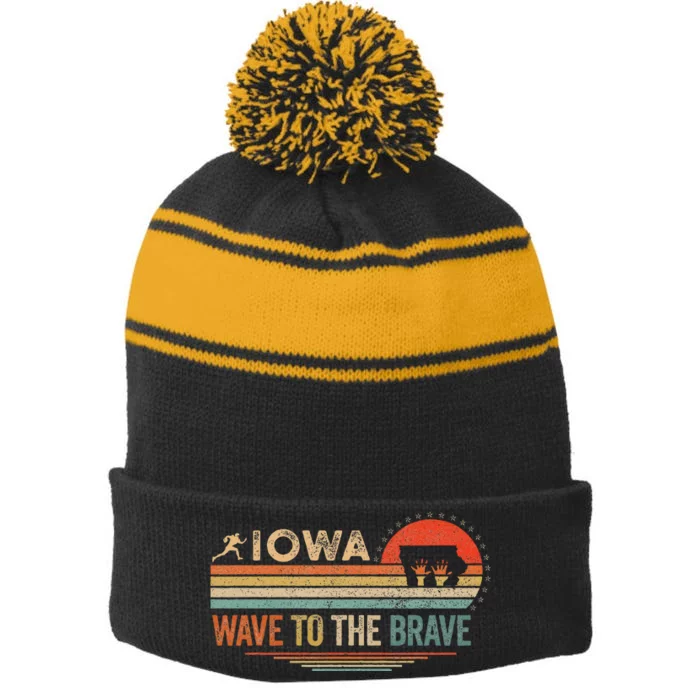 Vintage Iowa Wave To The Brave Football Childrens Hospital Stripe Pom Pom Beanie