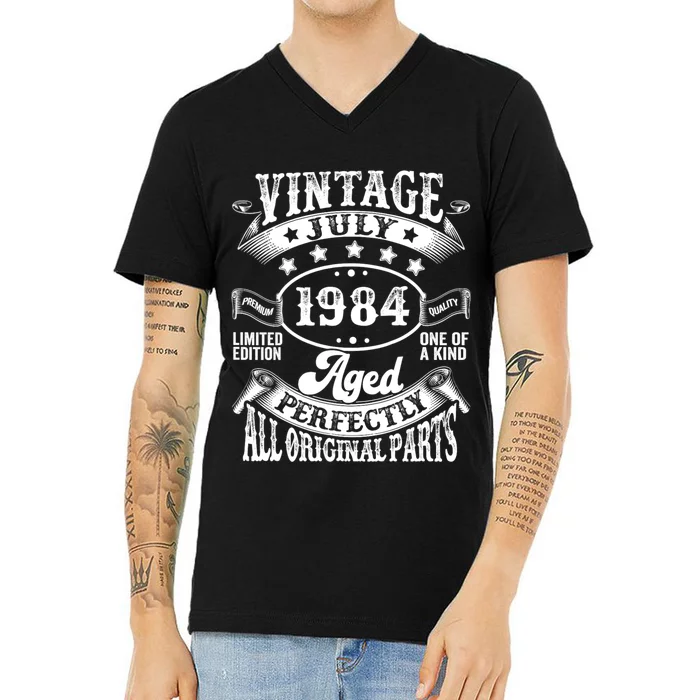 Vintage July 1984 40th Birthday Gifts 40 Year Old V-Neck T-Shirt