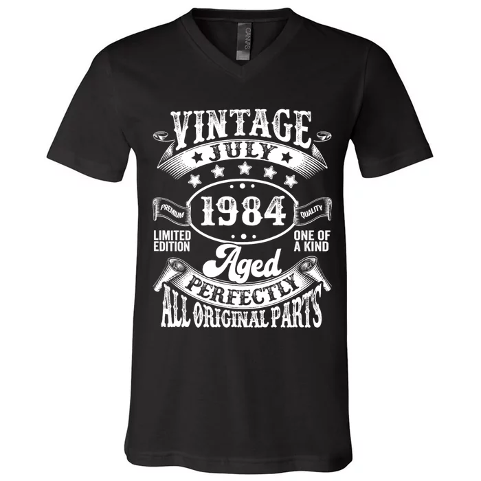 Vintage July 1984 40th Birthday Gifts 40 Year Old V-Neck T-Shirt