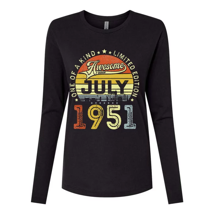 Vintage July 1951 Limited Edition 72nd Bday 72 Years Old Womens Cotton Relaxed Long Sleeve T-Shirt