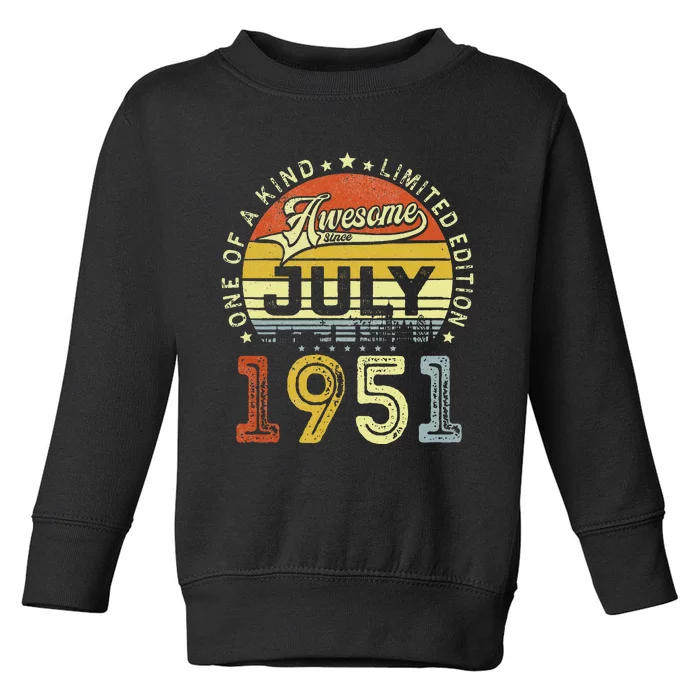 Vintage July 1951 Limited Edition 72nd Bday 72 Years Old Toddler Sweatshirt