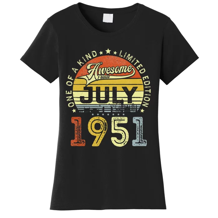 Vintage July 1951 Limited Edition 72nd Bday 72 Years Old Women's T-Shirt