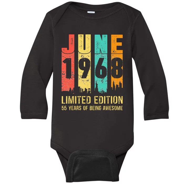 Vintage June 1968 55th Birthday 55 Years Old Bday Party Baby Long Sleeve Bodysuit