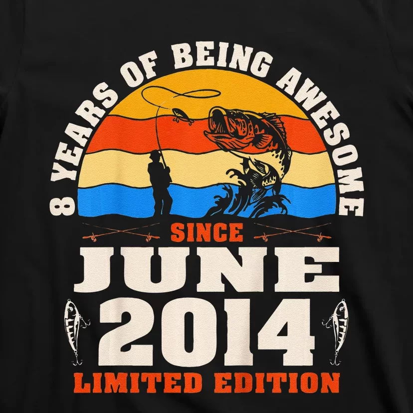 Vintage June 2014 8 Year Old Fishing Lovers 8th Birthday T-Shirt