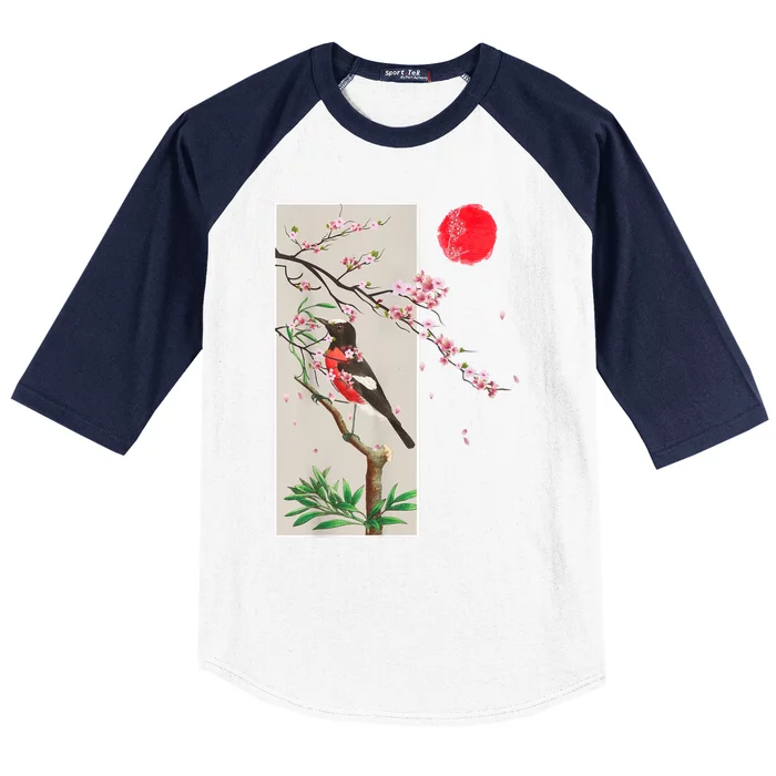 Vintage Japanese Art Cherry Blossom Japanese Graphical Art Baseball Sleeve Shirt