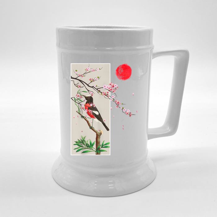 Vintage Japanese Art Cherry Blossom Japanese Graphical Art Front & Back Beer Stein