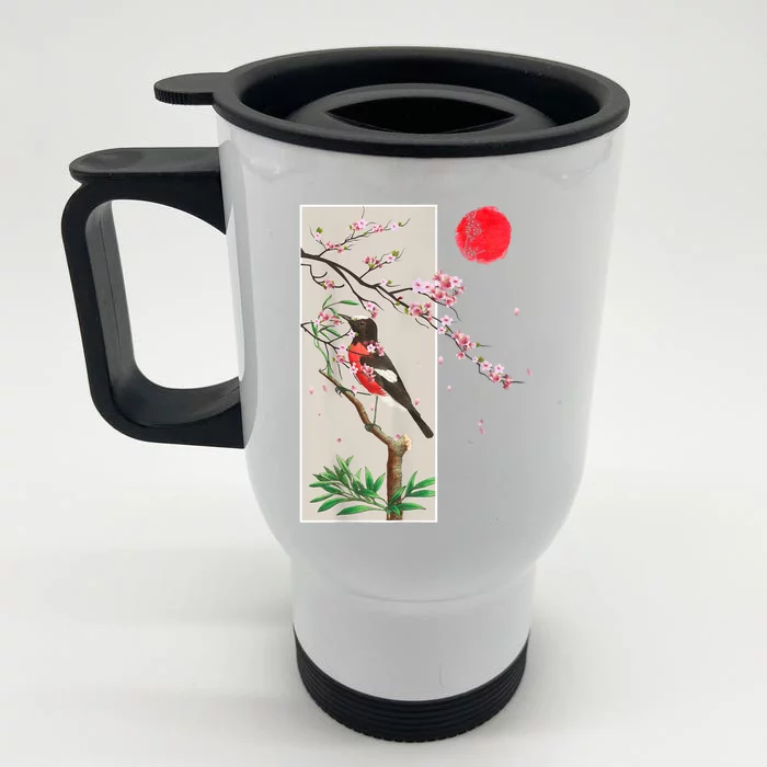 Vintage Japanese Art Cherry Blossom Japanese Graphical Art Front & Back Stainless Steel Travel Mug