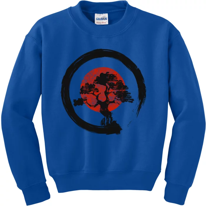 Vintage Japanese Bonsai Tree Zen Circle Yoga Gift Kids Sweatshirt