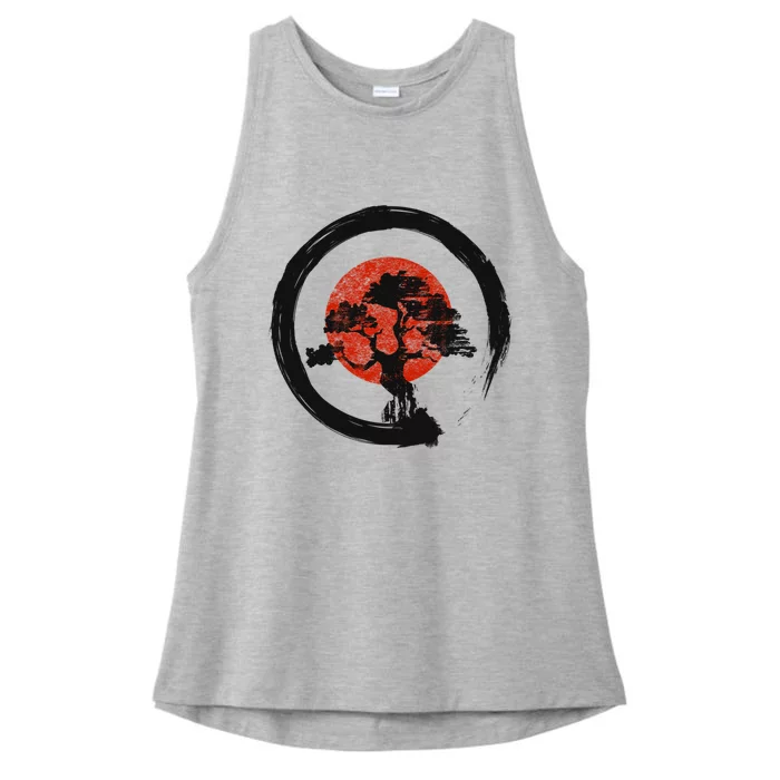 Vintage Japanese Bonsai Tree Zen Circle Yoga Gift Ladies Tri-Blend Wicking Tank