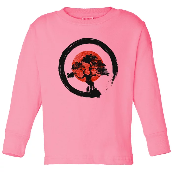 Vintage Japanese Bonsai Tree Zen Circle Yoga Gift Toddler Long Sleeve Shirt