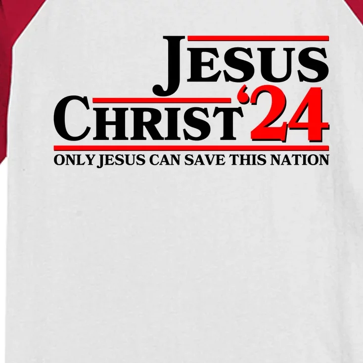 Vote Jesus Christ 2024 Only Jesus Can Save This Nation Kids Colorblock Raglan Jersey