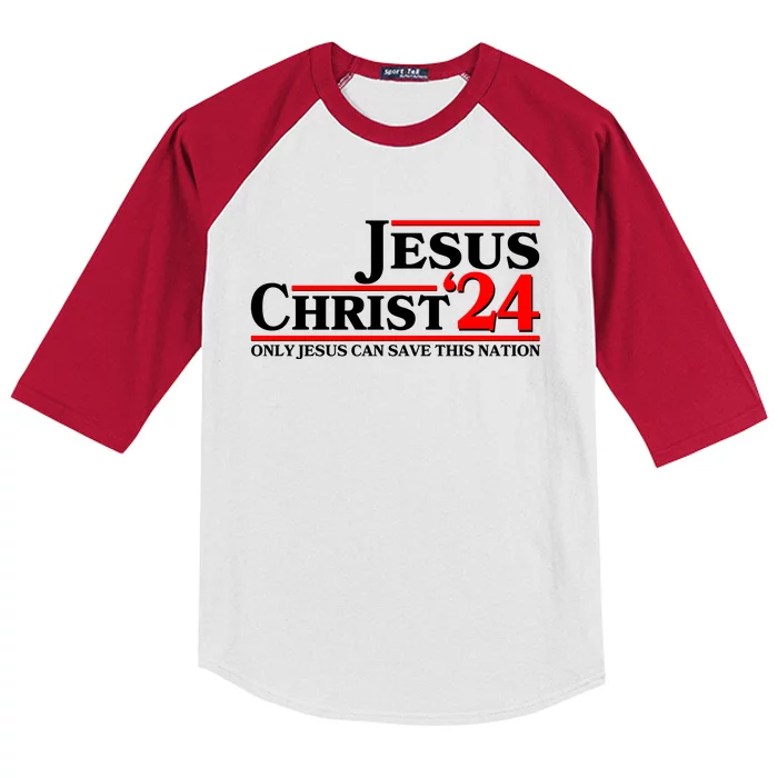 Vote Jesus Christ 2024 Only Jesus Can Save This Nation Kids Colorblock Raglan Jersey