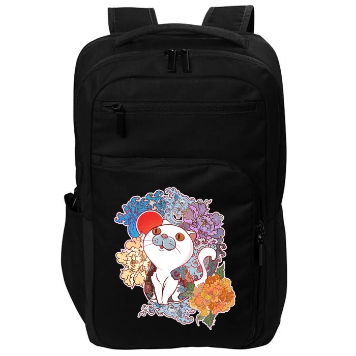 Vintage Japanese Flowers Tattoo Cat Impact Tech Backpack