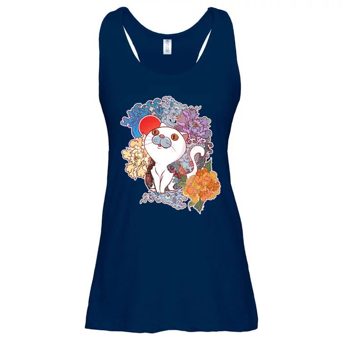 Vintage Japanese Flowers Tattoo Cat Ladies Essential Flowy Tank