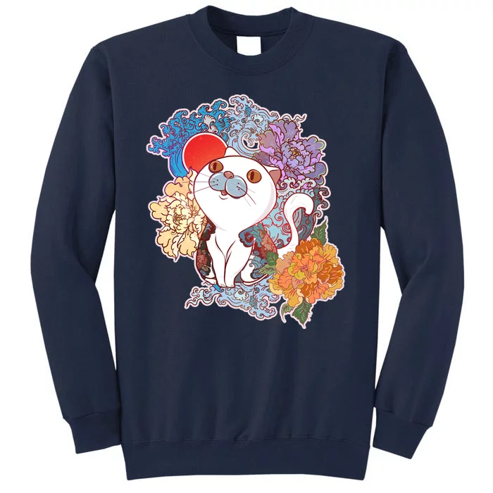 Vintage Japanese Flowers Tattoo Cat Tall Sweatshirt