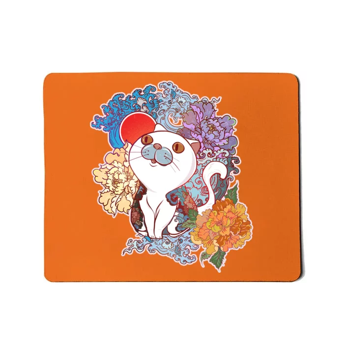 Vintage Japanese Flowers Tattoo Cat Mousepad