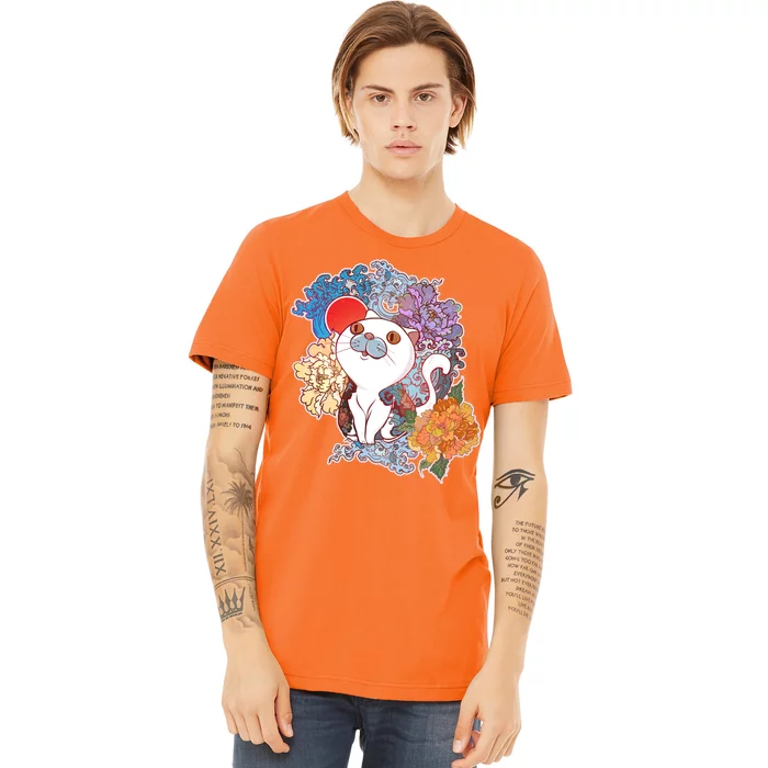 Vintage Japanese Flowers Tattoo Cat Premium T-Shirt