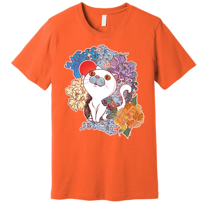 Vintage Japanese Flowers Tattoo Cat Premium T-Shirt