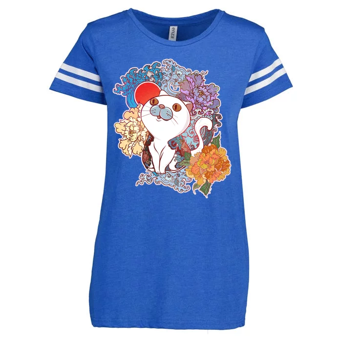 Vintage Japanese Flowers Tattoo Cat Enza Ladies Jersey Football T-Shirt