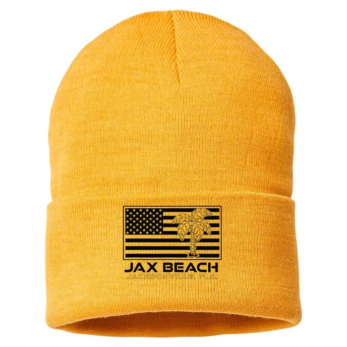 Visit Jacksonville Florida Vacation USA Flag Palms Jax Beach Sustainable Knit Beanie