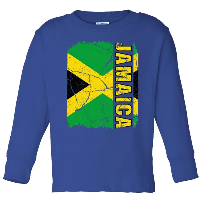 Vintage Jamaican Flag Jamaica Pride Roots Heritage Gift Toddler Long Sleeve Shirt