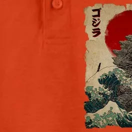 Vintage Japanese Godzilla Great Wave Poster Dry Zone Grid Performance Polo