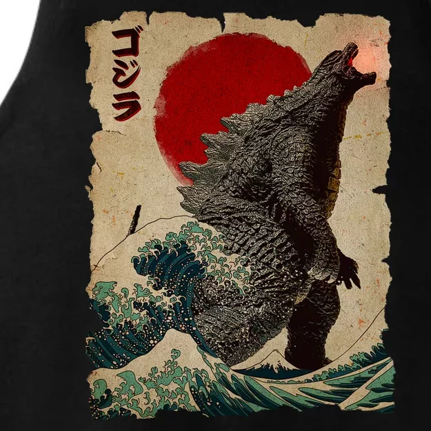 Vintage Japanese Godzilla Great Wave Poster Ladies Tri-Blend Wicking Tank