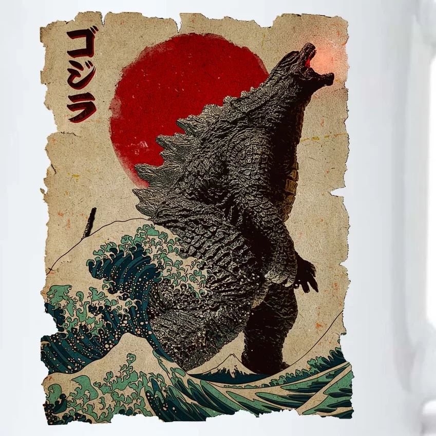 Vintage Japanese Godzilla Great Wave Poster Black Color Changing Mug