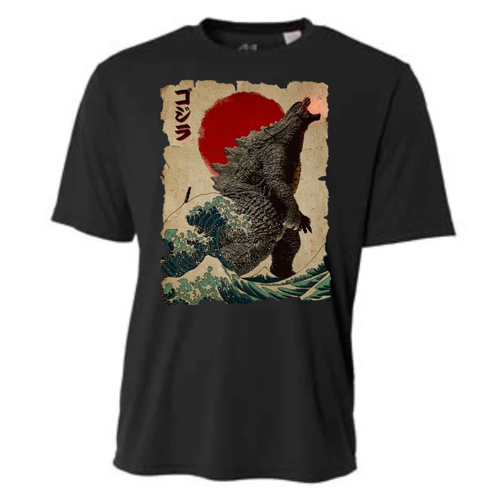 Vintage Japanese Godzilla Great Wave Poster Cooling Performance Crew T-Shirt